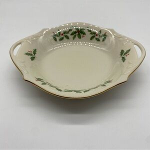 Lenox Cream and Green Holiday Dish